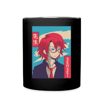 Sensei Anime Boy Japanese Vaporwave Aesthetic - Full Colour Mug - black - Front