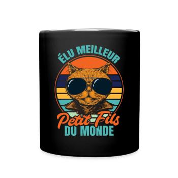 Élu meilleur petit fils propriétaire chats - Mug uni - noir - Devant
