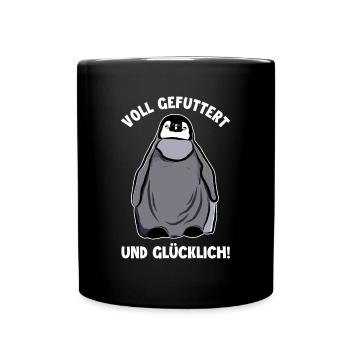 Voll Gefuttert und Glücklich Kaiserpinguin - Tasse einfarbig - Schwarz - Vorne