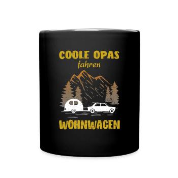 Wohnwagen Opa Enkel Camping - Tasse einfarbig - Schwarz - Vorne
