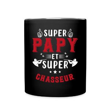 Super papy et Super Chasseur - Mug uni - noir - Devant