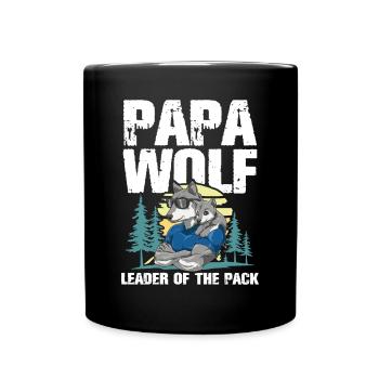 Papa Wolf Leader Of The Pack für einen Papa Vater - Tasse einfarbig - Schwarz - Vorne
