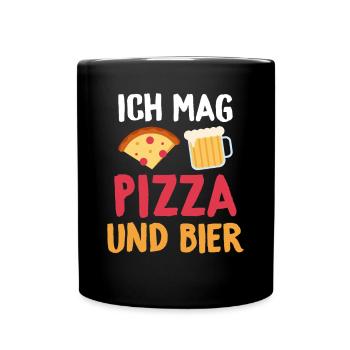 Ich mag Pizza und Bier - Tasse einfarbig - Schwarz - Vorne