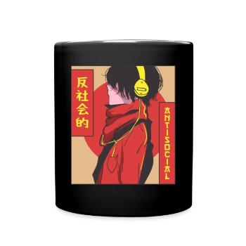 Antisocial Anime Boy Vaporwave Aesthetic Ge - Full Colour Mug - black - Front