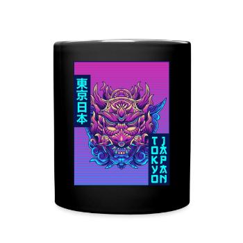 Oni Mask Tokyo Japan Vaporwave Aesthetic Taste - Full Colour Mug - black - Front