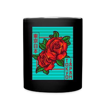 Roses Tokyo Japon Esthétique Japonaise Affiche Gesch - Mug uni - noir - Devant