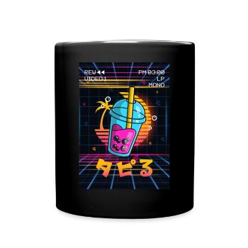Boba Tea Bubble Tea Vaporwave Aesthetics VCR Geschen - Full Colour Mug - black - Front