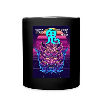 Oni Maske Yokai Dämon Maske Vaporwave Ästhetisches - Tasse einfarbig - Schwarz - Vorne