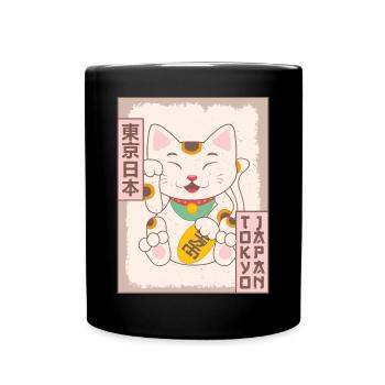 Maneki Neko Cat Tokyo Japon Affiche Cadeau - Mug uni - noir - Devant