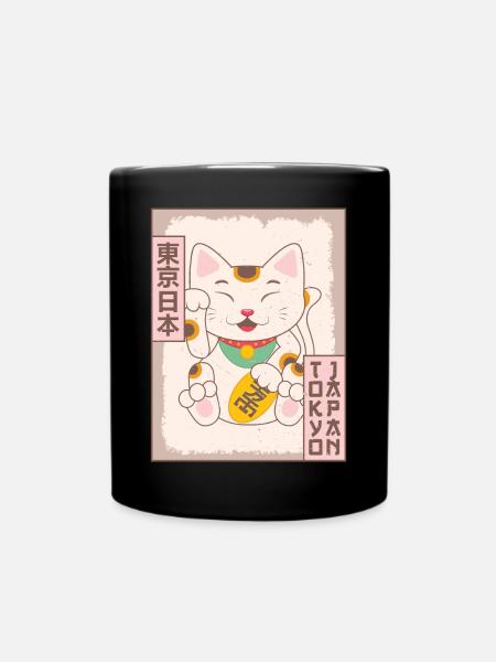 Maneki Neko Katze Tokyo Japan Poster Geschenk - Tasse einfarbig - Schwarz