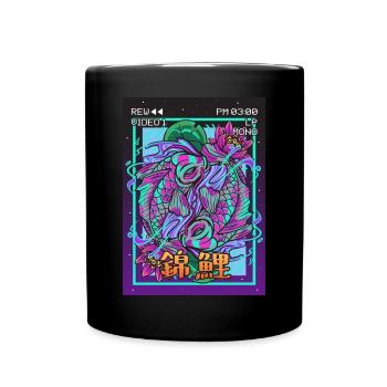 Koi Fish Carp Vaporwave Aesthetic Retro VCR - Full Colour Mug - black - Front
