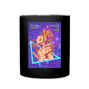 Samurai Anime Girl Kitsune Mask Vaporwave Geschen - Full Colour Mug - black - Front