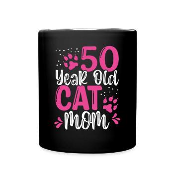 50 Year Old Cat Mom Paw Cat Mother 50th Birthday - Full Colour Mug - black - Front