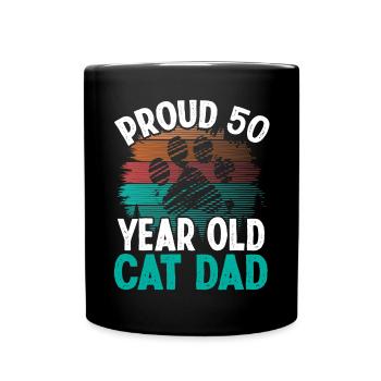 50th Birthday Cat Father Kitty 50 Year Old Cat Dad - Full Colour Mug - black - Front