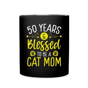 50 Year Old Cat Mother be a Cat Mom 50th Birthday - Full Colour Mug - black - Front