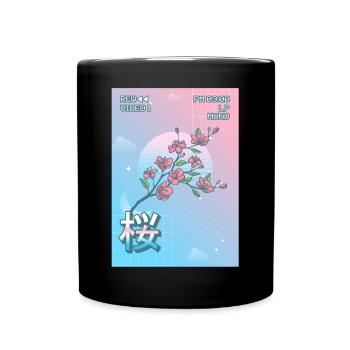 Cherry Blossom Sakura Vaporwave Aesthetic VCR Gesch - Full Colour Mug - black - Front