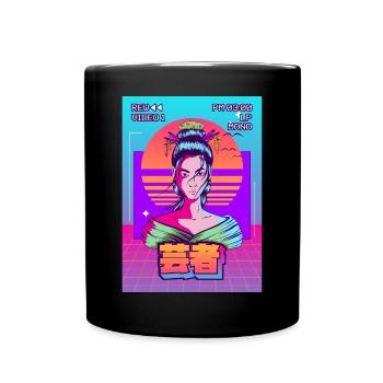 Geisha Japanese Vaporwave Aesthetic Retro VCR Ge - Full Colour Mug - black - Front