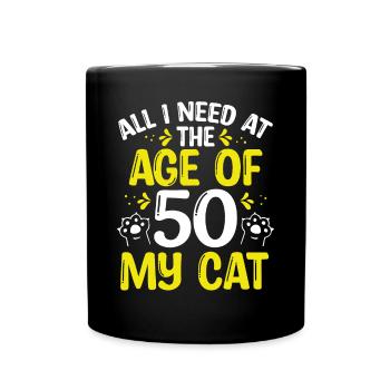 Funny 50th Birthday Cat Mom 50 Year Old Cat Dad - Full Colour Mug - black - Front