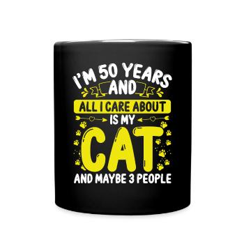50th Birthday for Cat Mom 50 Year Old Cat Dad - Full Colour Mug - black - Front