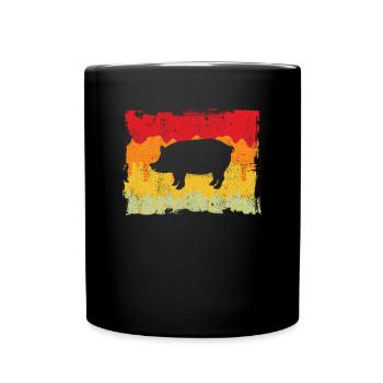 Schwein Retro - Tasse einfarbig - Schwarz - Vorne