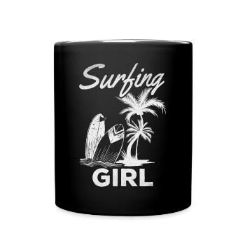 Wave Surfing Girls Surfer Girls Surfboard - Full Colour Mug - black - Front