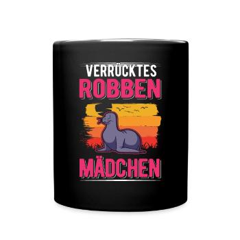 Verrücktes Robbe Mädchen Seelöwe - Tasse einfarbig - Schwarz - Vorne