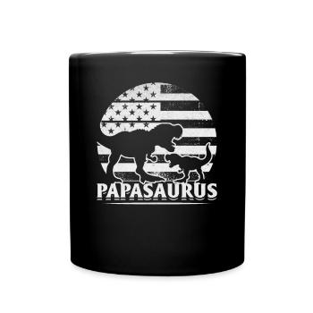 Papa Saurus Drapeau américain Papa Dino - Mug uni - noir - Devant