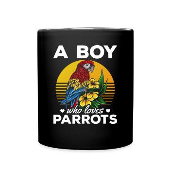 Ein Junge, der Papageien liebt I Cockatiel Papagei - Tasse einfarbig - Schwarz - Vorne