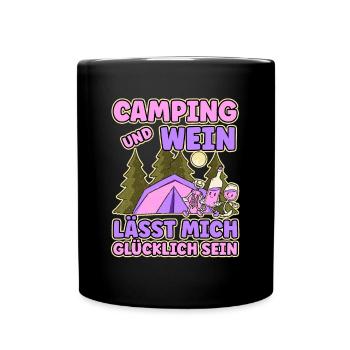 Frauen Camping Und Wein lässt mich Glücklich sein - Tasse einfarbig - Schwarz - Vorne