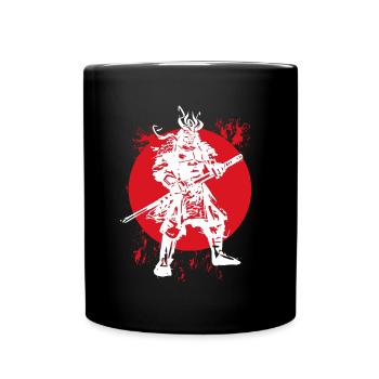 Samurai Japanischer Krieger Blutmond Design - Tasse einfarbig - Schwarz - Vorne