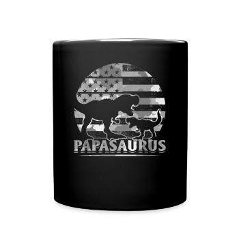 Papa Saurus Papa dinosaur with American - Full Colour Mug - black - Front