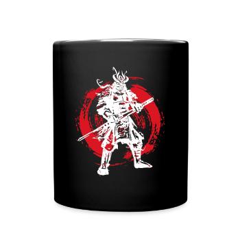 Samurai Japanischer Krieger Blutmond Design - Tasse einfarbig - Schwarz - Vorne