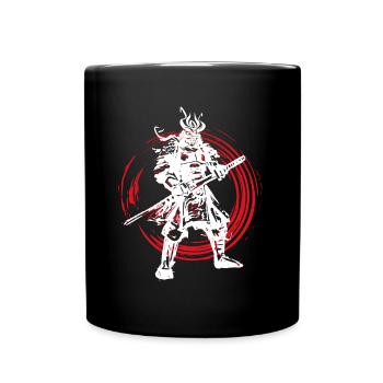 Samurai Japanischer Krieger Blutmond Design - Tasse einfarbig - Schwarz - Vorne