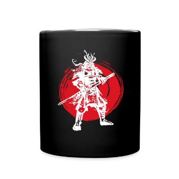 Samurai Japanischer Krieger Blutmond Design - Tasse einfarbig - Schwarz - Vorne