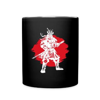 Samurai Japanischer Krieger Blutmond Design - Tasse einfarbig - Schwarz - Vorne