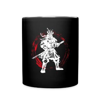 Samurai Japanese Warrior Blood Moon Design - Full Colour Mug - black - Front