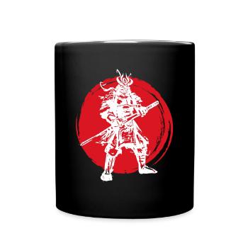 Samurai Japanischer Krieger Blutmond Design - Tasse einfarbig - Schwarz - Vorne