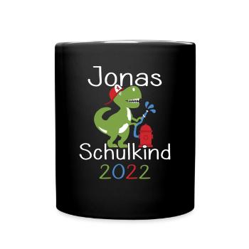 Jonas 2022 T-Rex Einschulung Erstklässler 2022 - Tasse einfarbig - Schwarz - Vorne