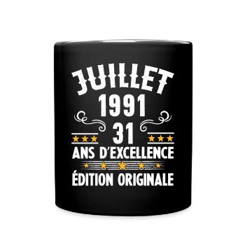 31 Ans Anniversaire Vintage Né(e) en Juillet 1991 - Mug uni - noir - Devant