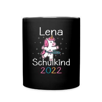 Einschulung 2022 Lena Einhorn Erstklässler 2022 - Tasse einfarbig - Schwarz - Vorne