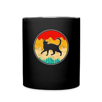 Katze Retro - Tasse einfarbig - Schwarz - Vorne