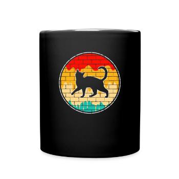 Katze Retro - Tasse einfarbig - Schwarz - Vorne