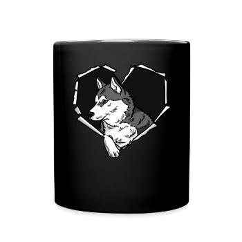 Husky Crack Torn Hole Heart Dog - Mug uni - noir - Devant