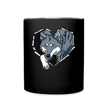 Wolf Riss zerissenes Loch Herz Wolfsgesicht - Tasse einfarbig - Schwarz - Vorne