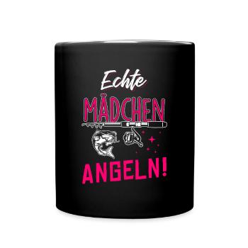 Echte Mädchen Angeln - Tasse einfarbig - Schwarz - Vorne