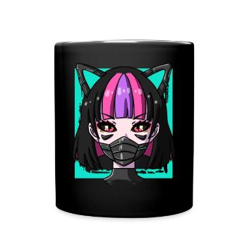 Cyborg Anime Mädchen Neko Mädchen Cyber Punk Cyber - Tasse einfarbig - Schwarz - Vorne