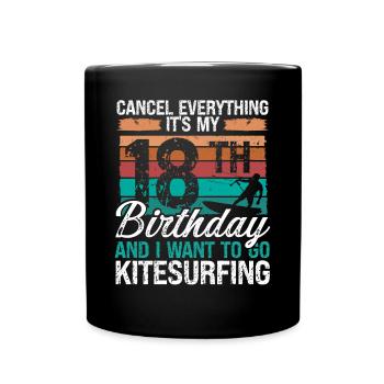 18 Birthday Kiteboarding Kitesurfer 18 Year Old - Full Colour Mug - black - Front
