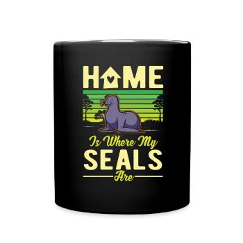 La maison est l’endroit où mes phoques sont des phoques lions de mer - Mug uni - noir - Devant