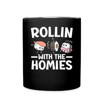 Rollin' With The Homies Food Lover Japanisches Sushi - Tasse einfarbig - Schwarz - Vorne