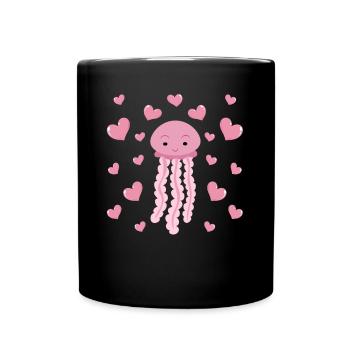 Cute Jellyfish Hearts Jellyfish with Hearts Jellyfish - Full Colour Mug - black - Front